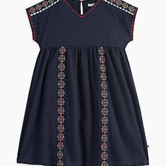 Girl's Navy Blue Embroidered Tunic Dress Sz Large - Picture 1 of 3